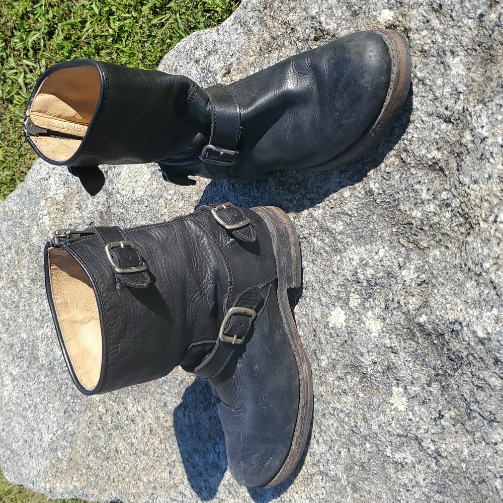 Frye Black Leather Buckle Boots Size 8